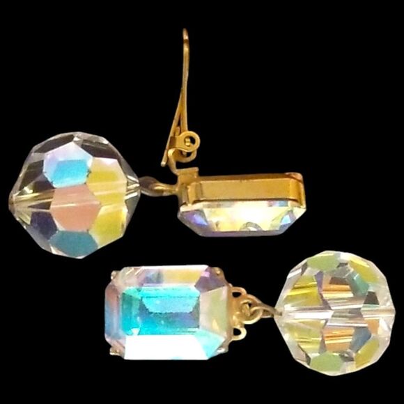 ⭐️ Les Bernard Vintage '80's Aurora Borealis Statement Clip-on Earrings - Picture 1 of 6